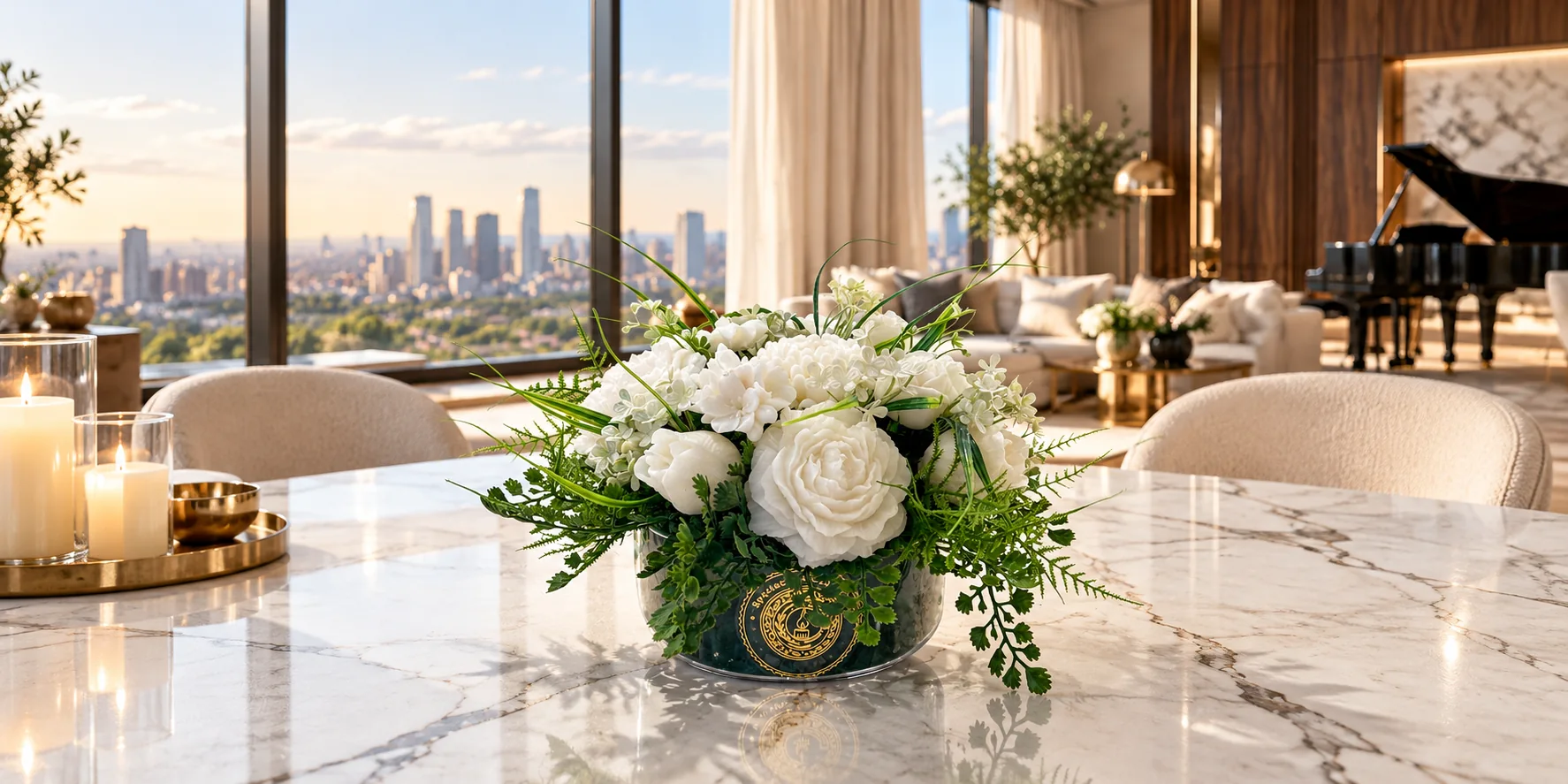 Elegant White Floral Candle Arrangement