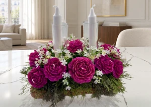 Magenta Pony Rose Candle Centerpiece — view 16