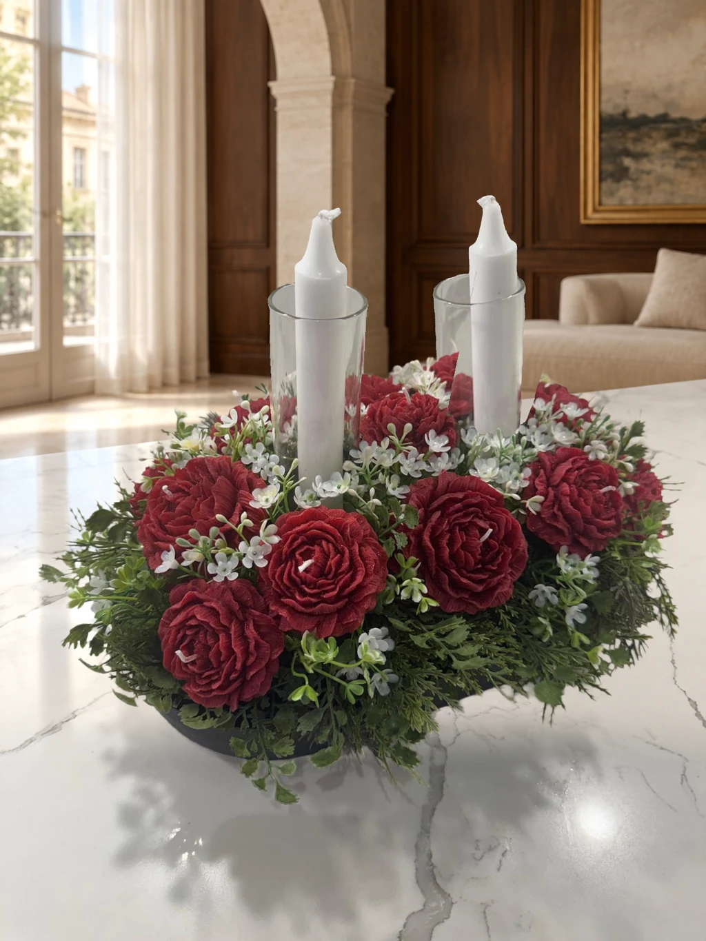 Elegant Red Rose Candle Centerpiece with Glass Holders
