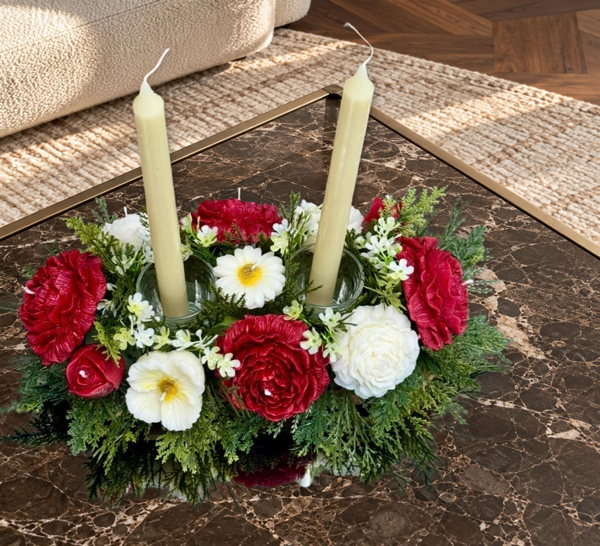 Luxury 11-Piece Red & White Rose Centerpiece — view 29