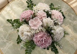 Elegant Pink & White Floral Candle Centerpiece — view 3