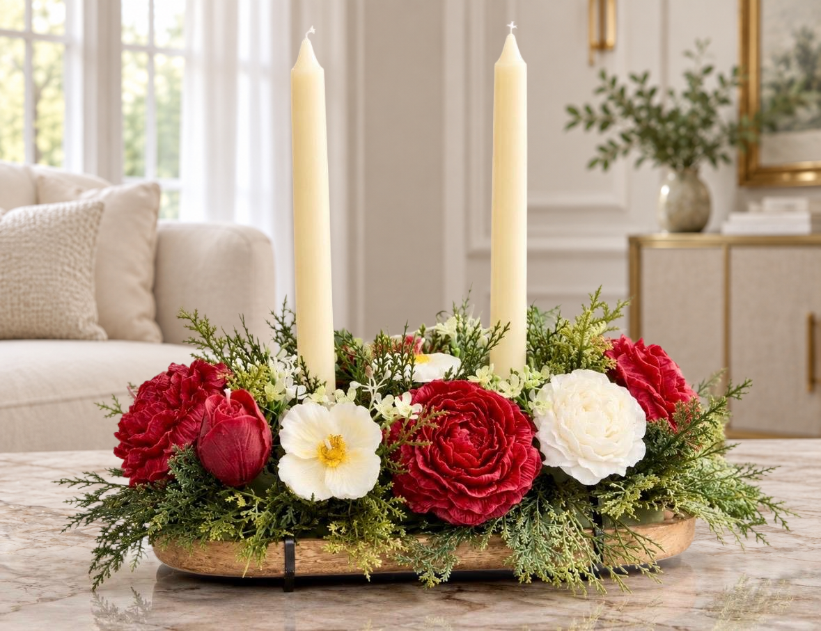 Luxury 11-Piece Red & White Rose Centerpiece — view 30