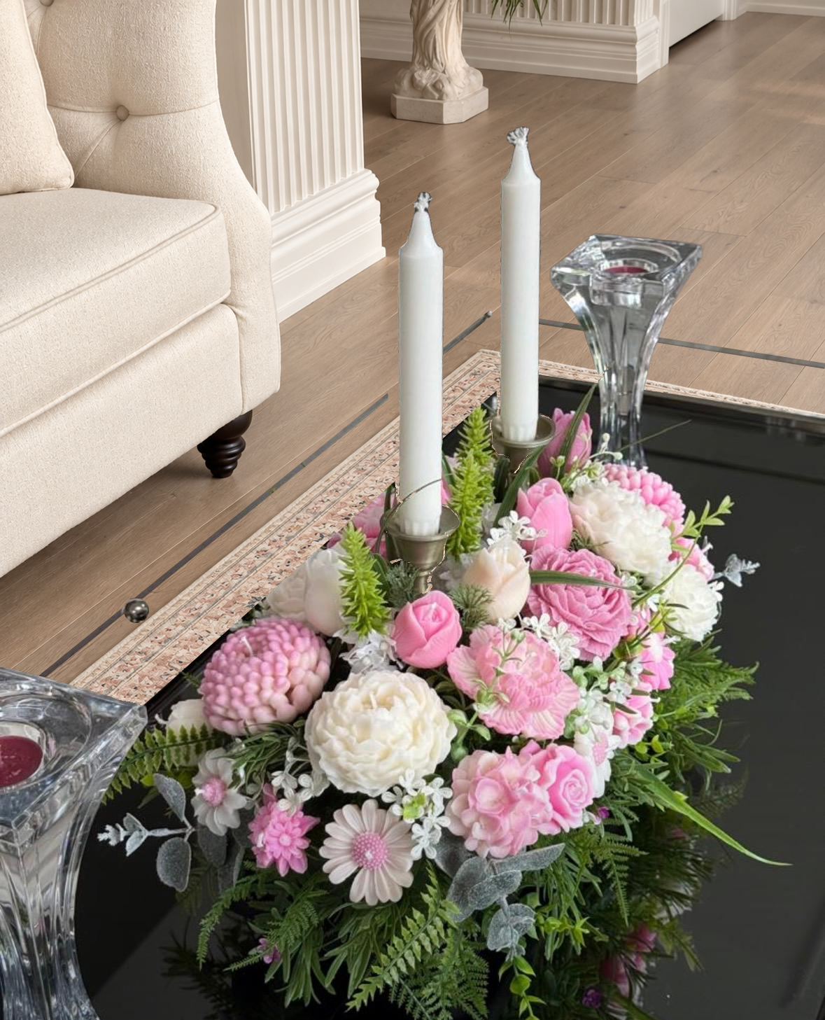 Luxury Mixed Flower Candle Centerpiece – Pink & White — view 53