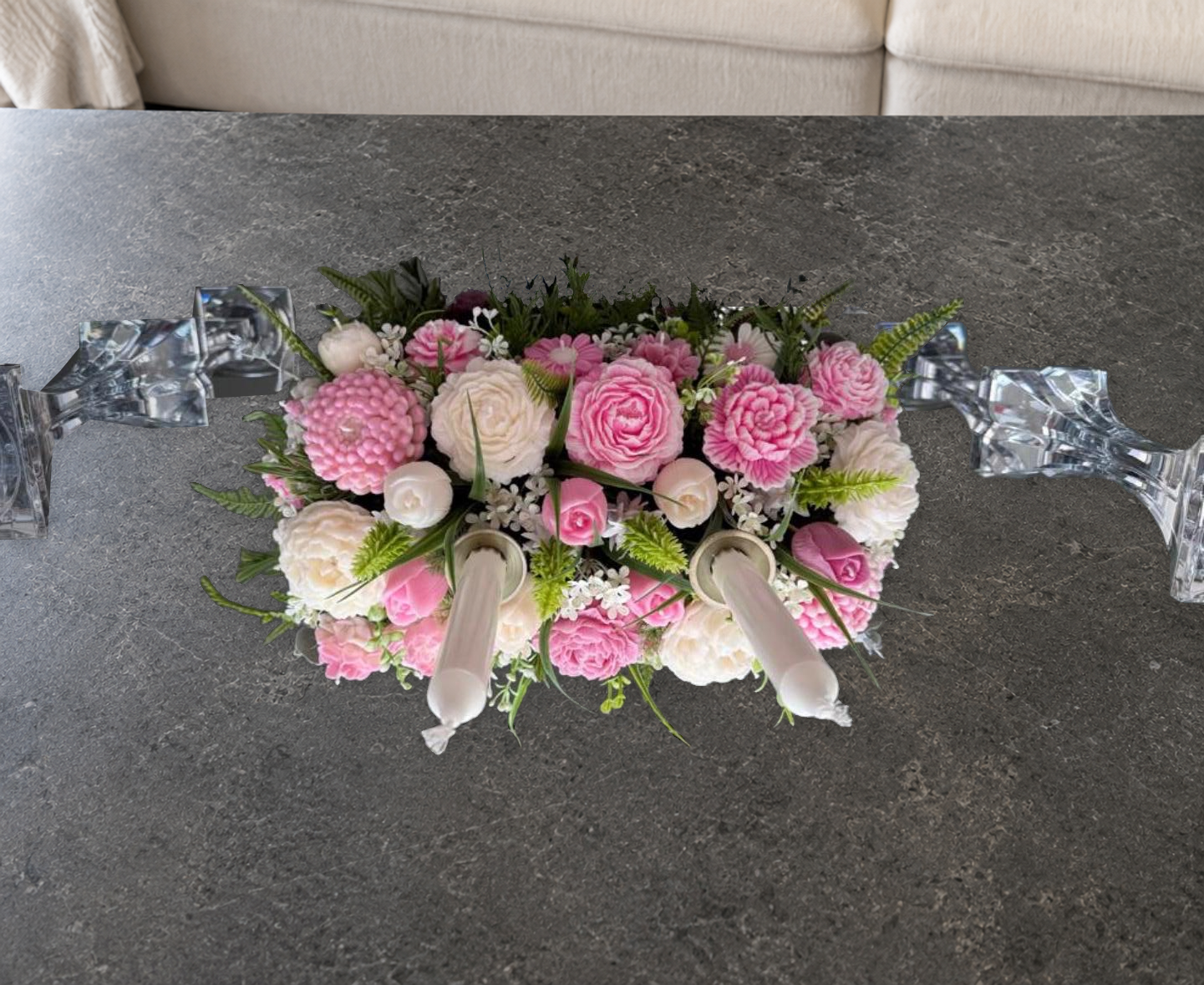 Luxury Mixed Flower Candle Centerpiece – Pink & White — view 55