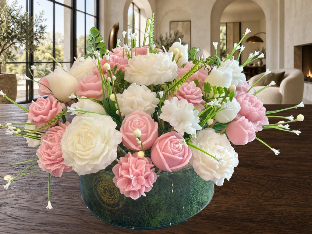Blush and ivory floral candle bouquet