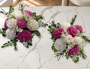 Elegant Pink & White Floral Candle Arrangement in Tall Glass Goblet — view 6