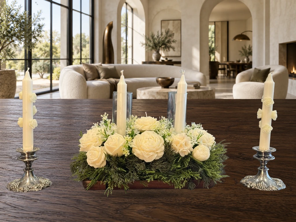Elegant White Floral Candle Centerpiece — 13 Roses