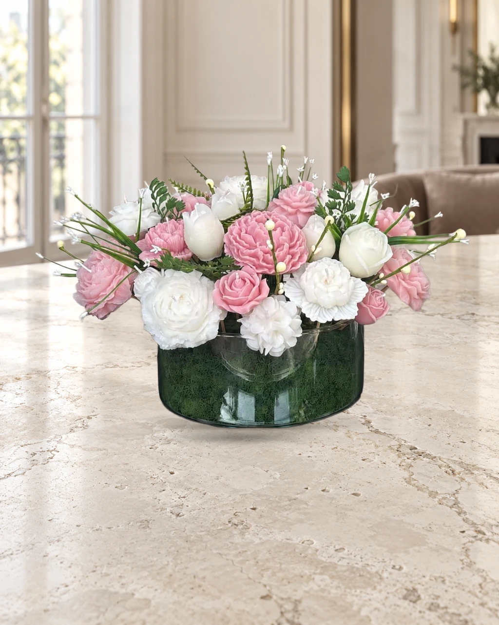 Handcrafted Glass Vase Candle Flower Arrangement