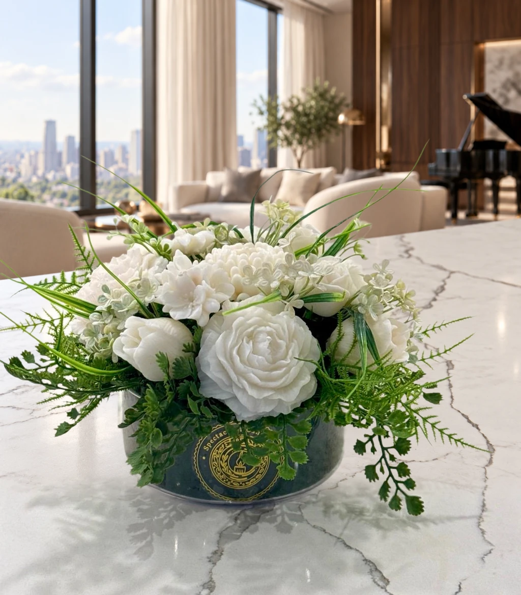 Ivory floral candle arrangement
